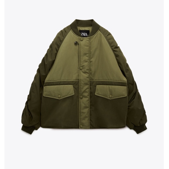 Zara khaki green voluminous bomber puffer jacket NWT - Picture 2 of 11